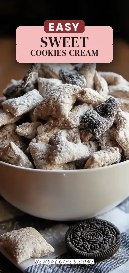 Pinterest pin (Design 2) for Indulge in Sweetness with Cookies and Cream Puppy Chow