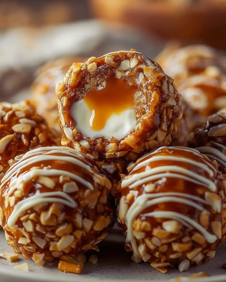 A delicious plate of Salted Caramel Pretzel Cheesecake Balls
