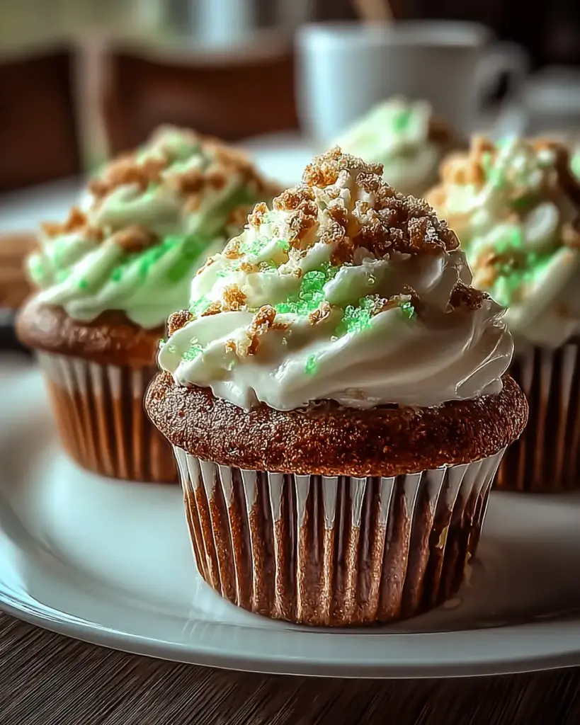 A delicious plate of Shamrock Shake Cupcakes