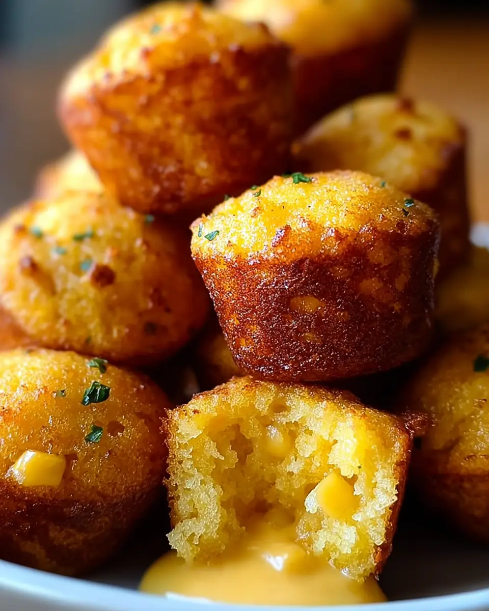 A delicious plate of Southern-Style Honey Butter Cornbread Poppers