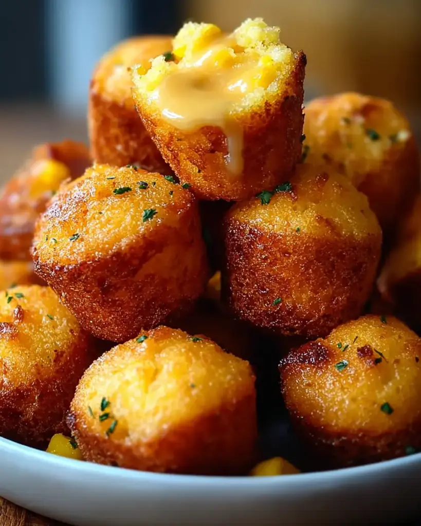 A delicious plate of Southern-Style Honey Butter Cornbread Poppers