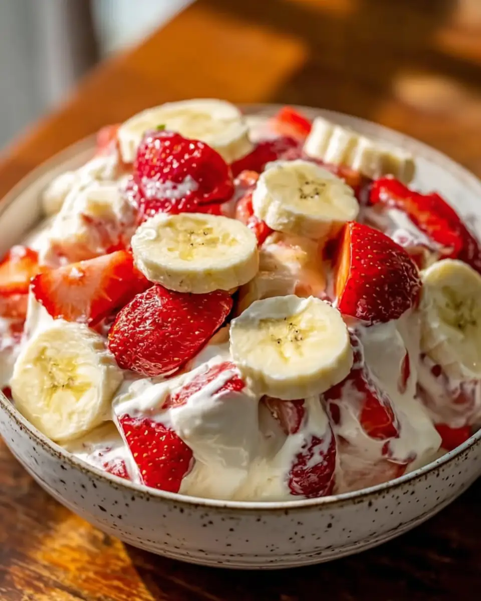 A delicious plate of Strawberry Banana Cheesecake Salad Recipe – Creamy & Easy