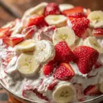 A delicious plate of Strawberry Banana Cheesecake Salad Recipe – Creamy & Easy