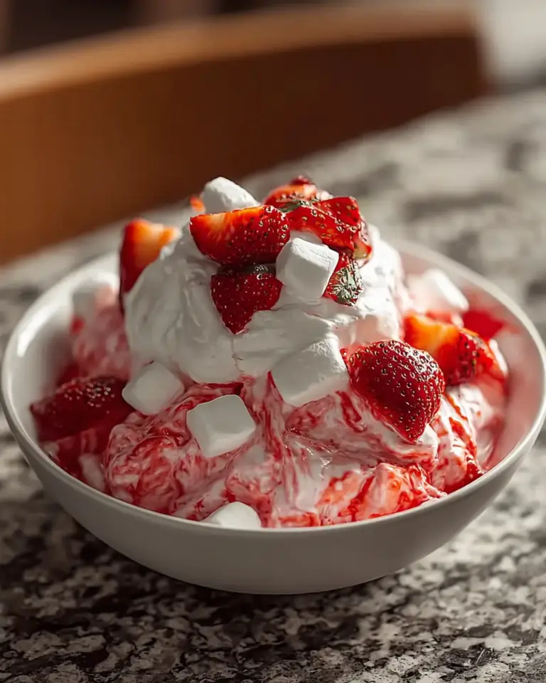 A delicious plate of Strawberry Fluff Salad