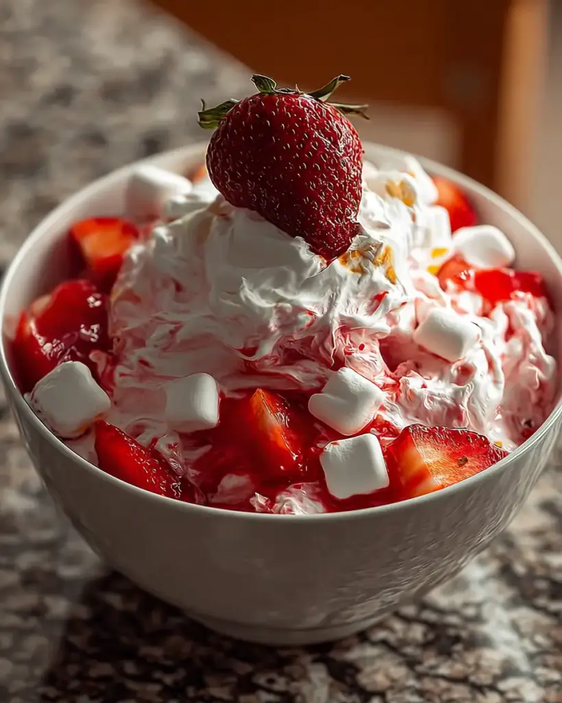 A delicious plate of Strawberry Fluff Salad