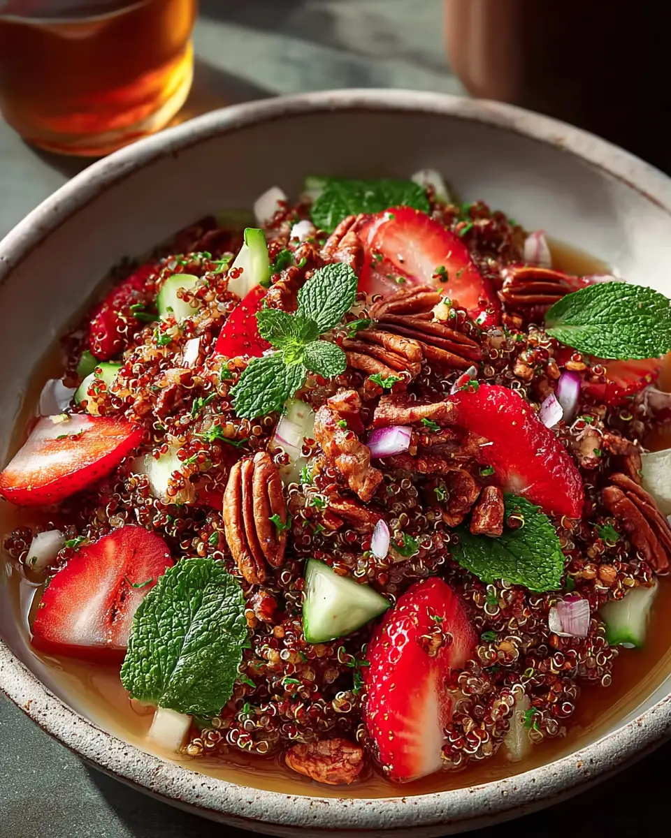 A delicious plate of Strawberry Quinoa Salad with Pecan Brittle