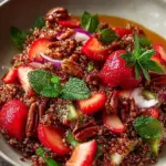 A delicious plate of Strawberry Quinoa Salad with Pecan Brittle