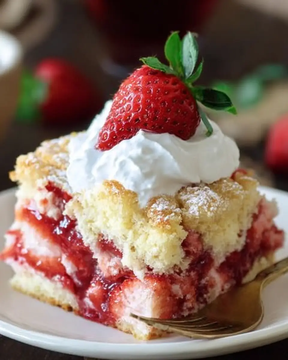 A delicious plate of Strawberry Shortcake Dump Cake