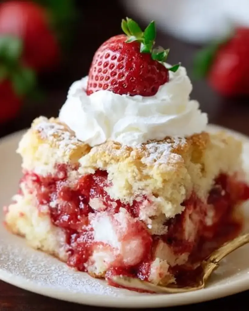 A delicious plate of Strawberry Shortcake Dump Cake