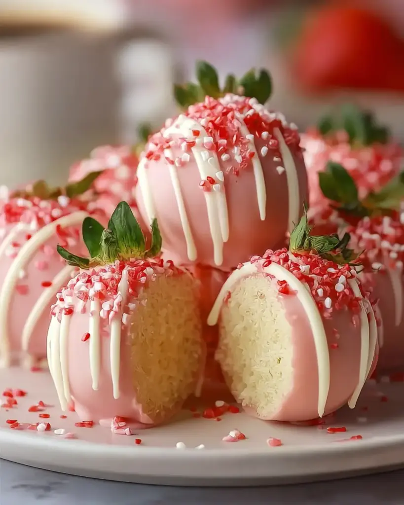 A delicious plate of Strawberry Shortcake Truffles