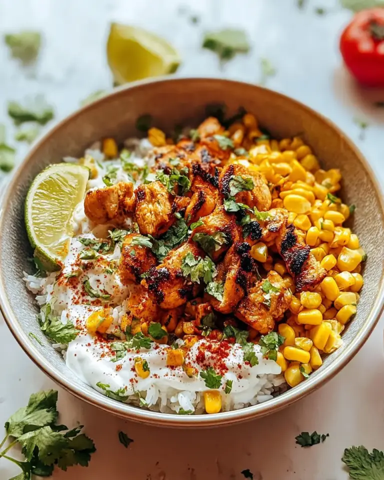 A delicious plate of Street Corn Chicken Rice Bowl