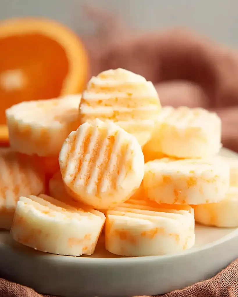 A delicious plate of Sweet Orange Cream Cheese Mints - theamazingfood