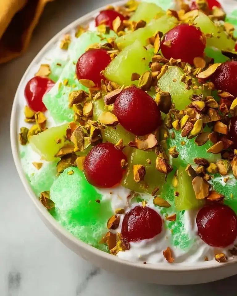 A delicious plate of Traditional Watergate Fruit Salad with Pistachios