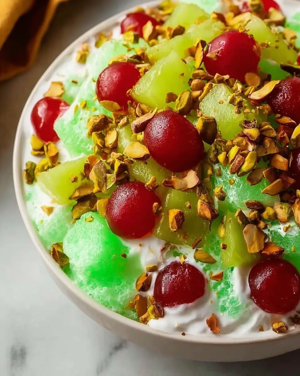 A delicious plate of Traditional Watergate Fruit Salad with Pistachios