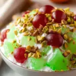 A delicious plate of Traditional Watergate Fruit Salad with Pistachios