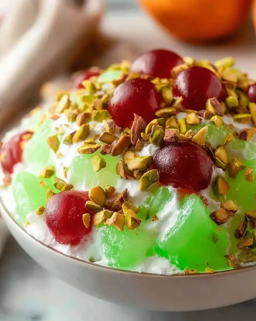 A delicious plate of Traditional Watergate Fruit Salad with Pistachios