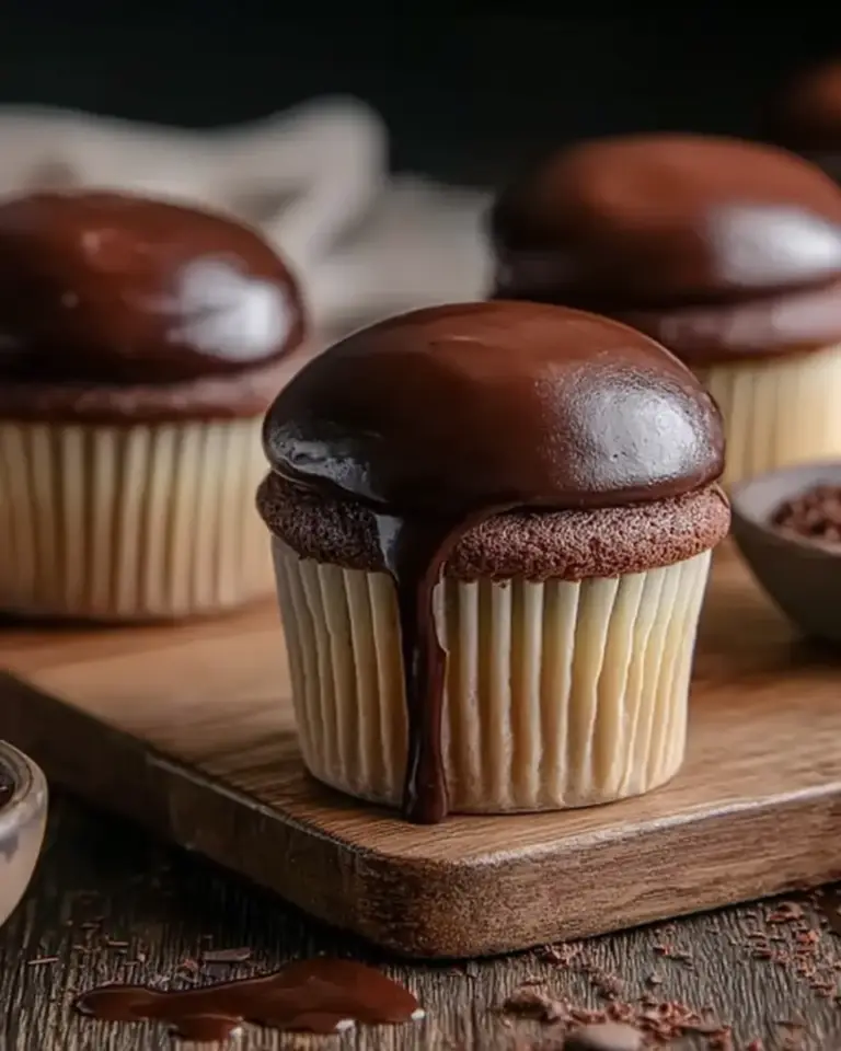 A delicious plate of Vanilla Cupcakes with Custard Filling and Chocolate Ganache