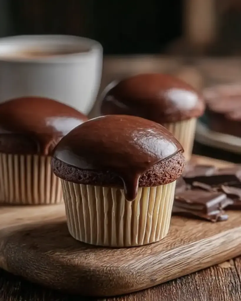 A delicious plate of Vanilla Cupcakes with Custard Filling and Chocolate Ganache