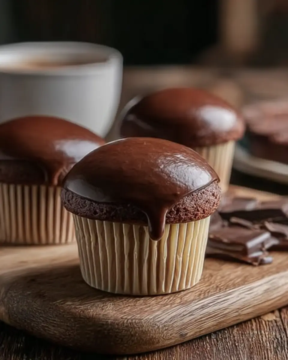 A delicious plate of Vanilla Cupcakes with Custard Filling and Chocolate Ganache