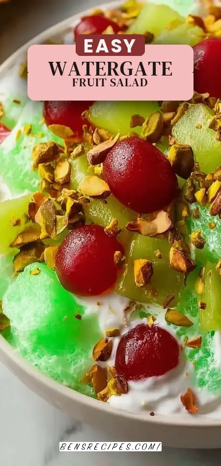 Pinterest pin (Design 2) for Traditional Watergate Fruit Salad with Pistachios