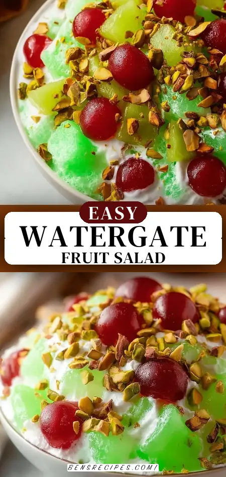 Pinterest pin (Design 3) for Traditional Watergate Fruit Salad with Pistachios