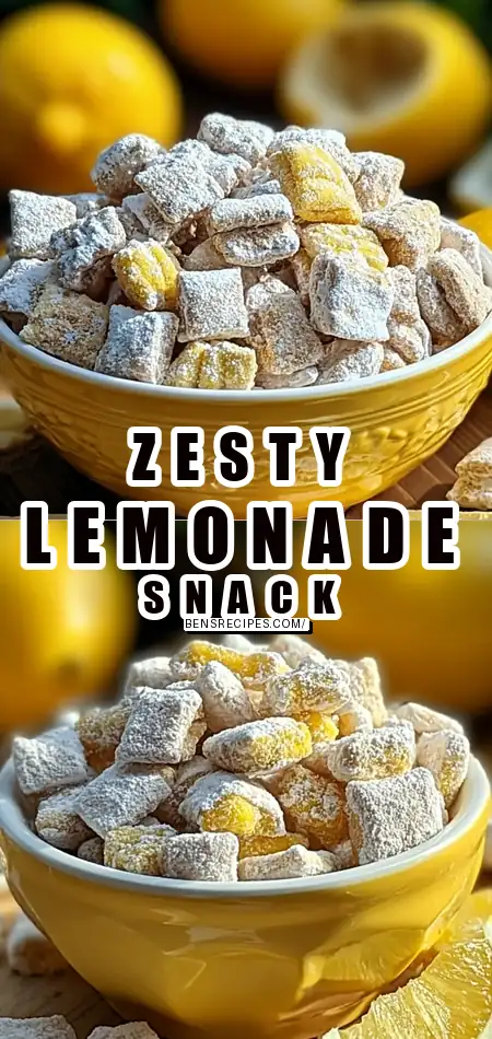 Pinterest pin (Design 1) for Zesty Lemonade Puppy Chow Snack Recipe