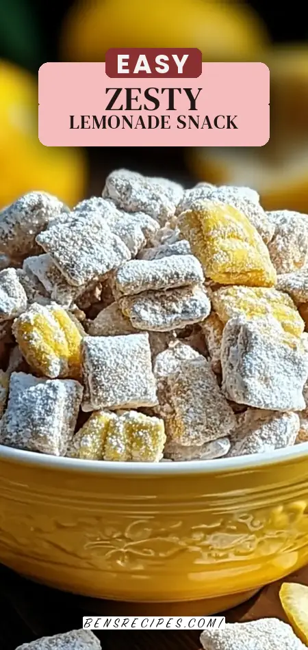 Pinterest pin (Design 2) for Zesty Lemonade Puppy Chow Snack Recipe