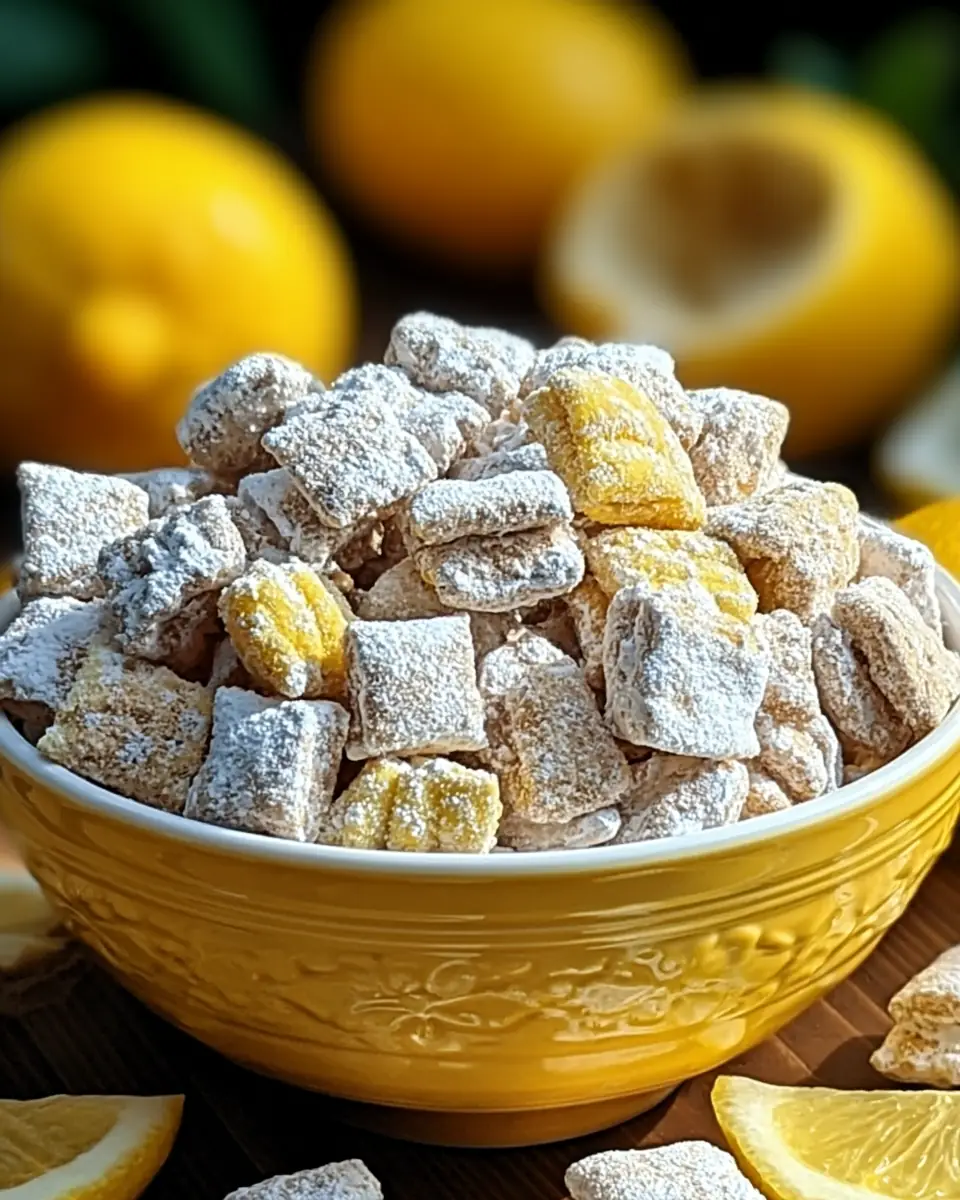 A delicious plate of Zesty Lemonade Puppy Chow Snack Recipe
