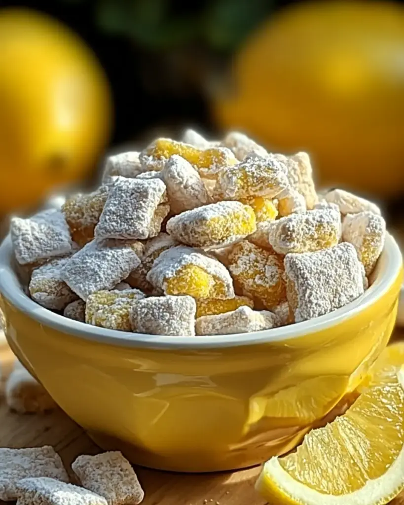 A delicious plate of Zesty Lemonade Puppy Chow Snack Recipe