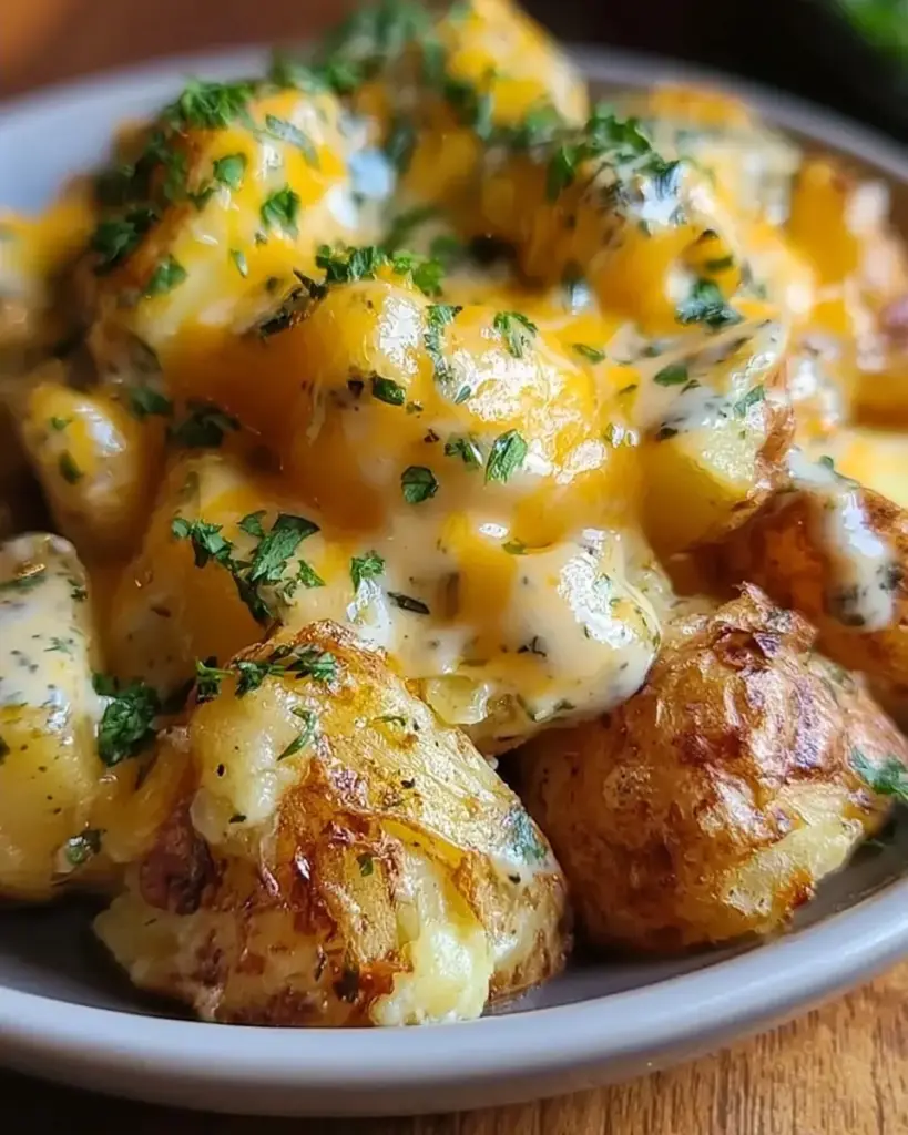 A delicious plate of 3-Ingredient Cheesy Ranch Potatoes