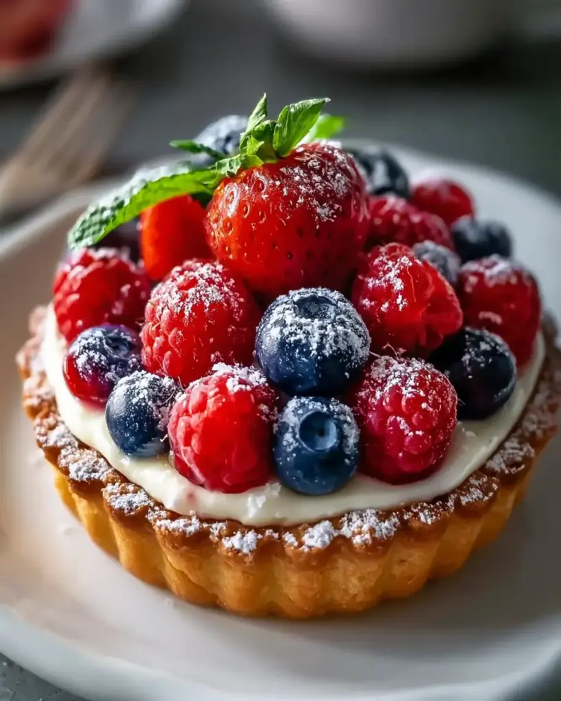 A delicious plate of 4th of July Limoncello Fruit Tart