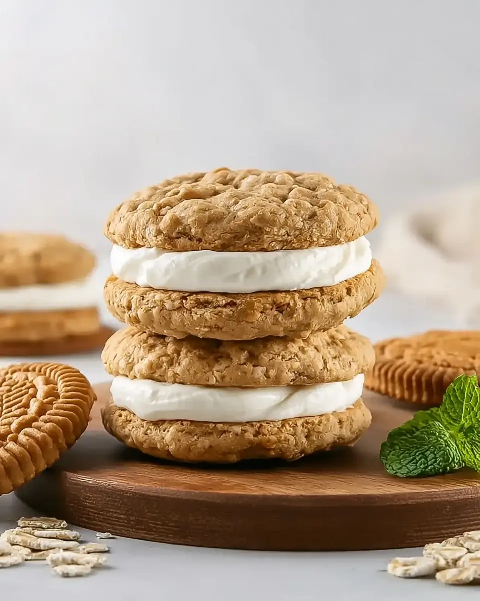 A delicious plate of Actually Healthy Protein Oatmeal Cream Pies – A Sugar Free Low Fat Dessert Win