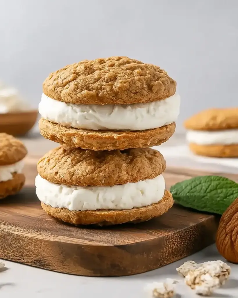 A delicious plate of Actually Healthy Protein Oatmeal Cream Pies – A Sugar Free Low Fat Dessert Win