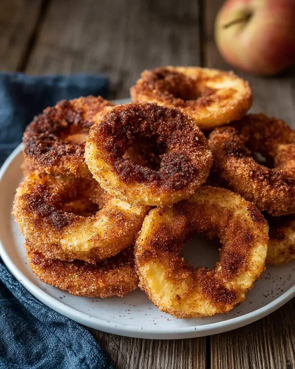 A delicious plate of Air Fryer Cinnamon Apple Rings:5-Min Easy Crispy Delicious.