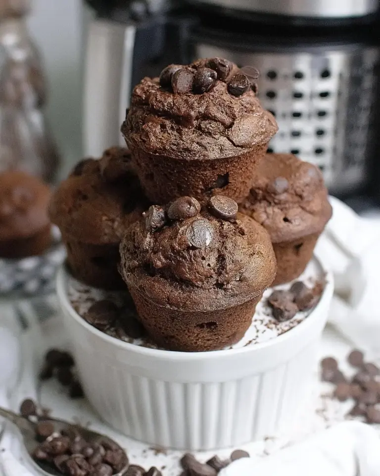 A delicious plate of Air Fryer Double Chocolate Muffins