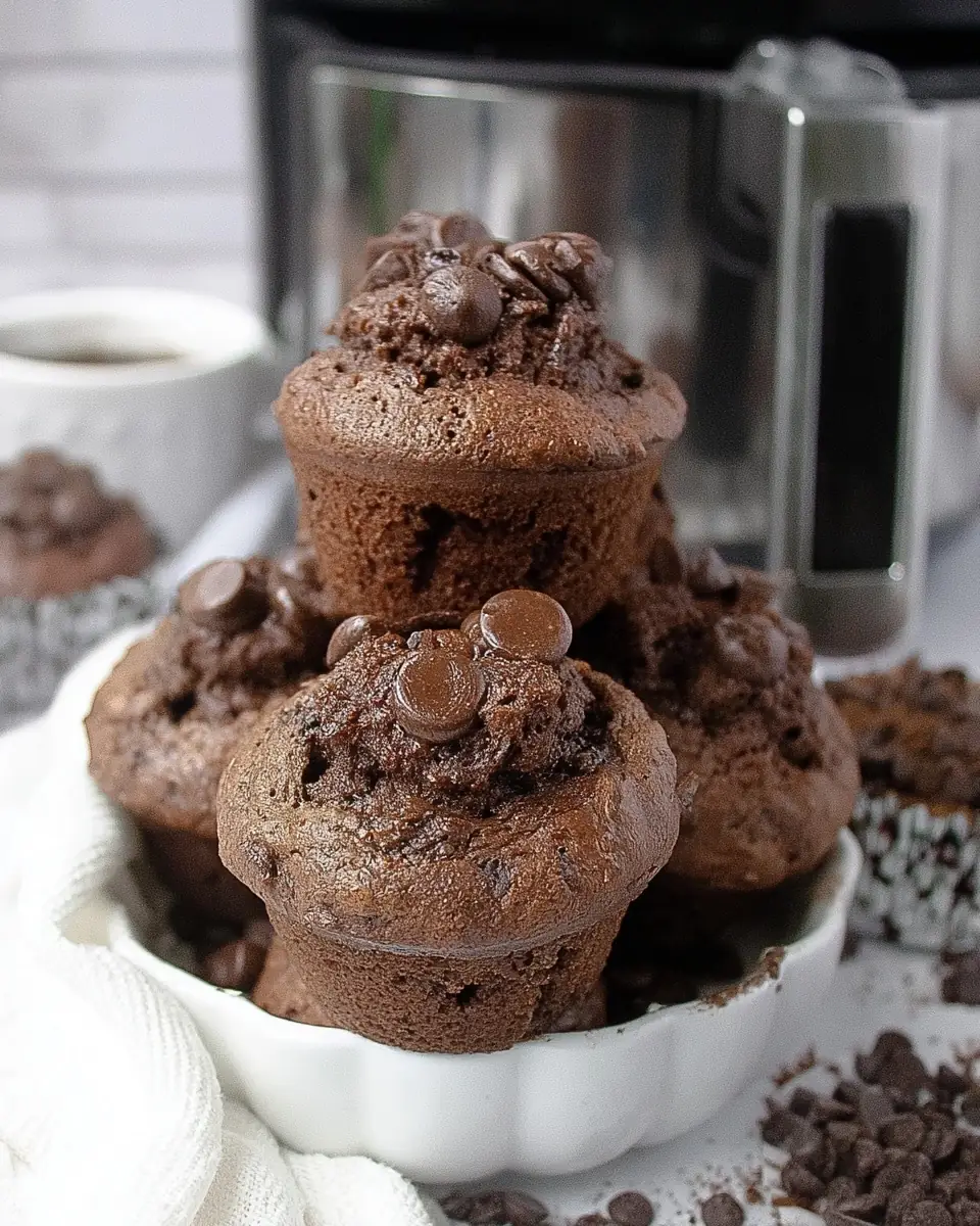 A delicious plate of Air Fryer Double Chocolate Muffins
