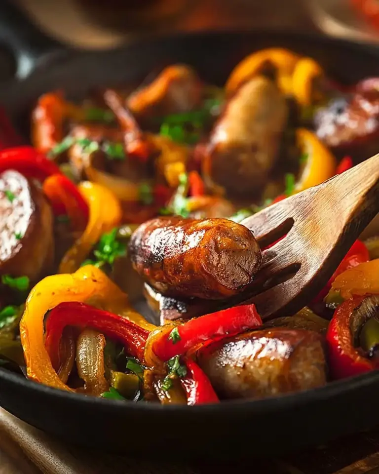 A delicious plate of Air Fryer Sausage and Peppers