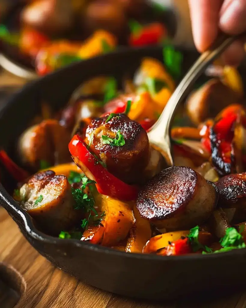 A delicious plate of Air Fryer Sausage and Peppers