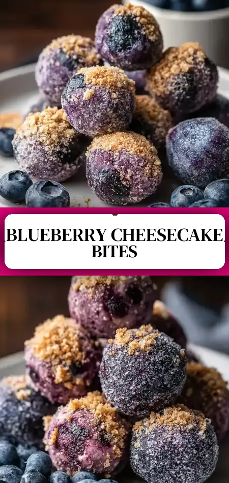 Pinterest pin (Design 3) for Blueberry Cheesecake Protein Balls