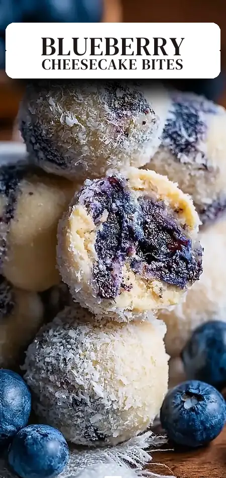 Pinterest pin (Design 2) for Creamy Blueberry Cheesecake Protein Balls