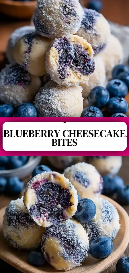 Pinterest pin (Design 3) for Creamy Blueberry Cheesecake Protein Balls