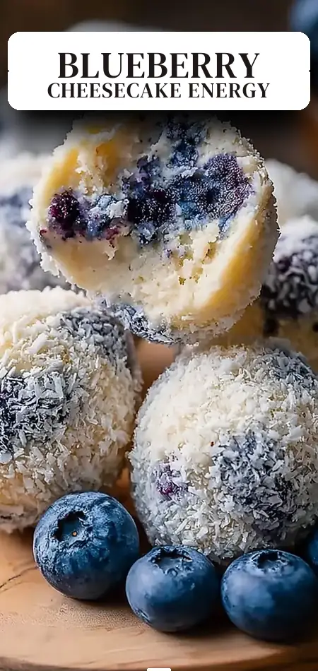 Pinterest pin (Design 2) for Creamy Blueberry Cheesecake Protein Balls