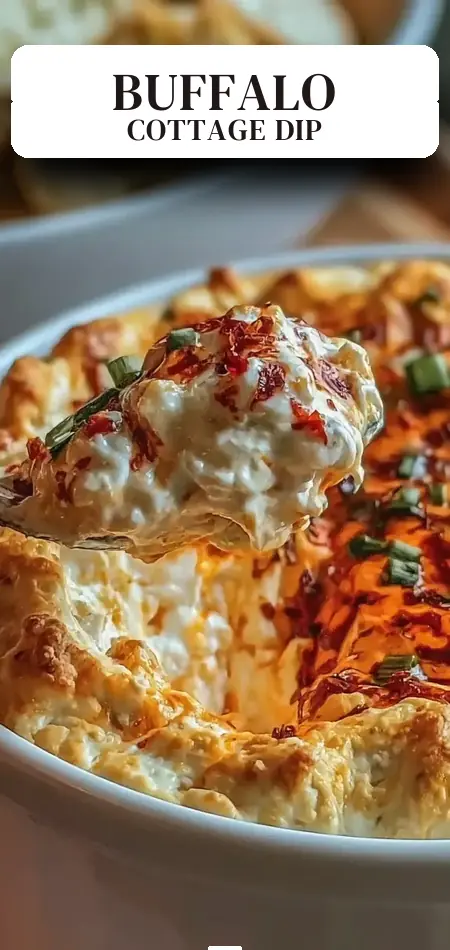 Pinterest pin (Design 2) for Cottage Cheese Buffalo Dip