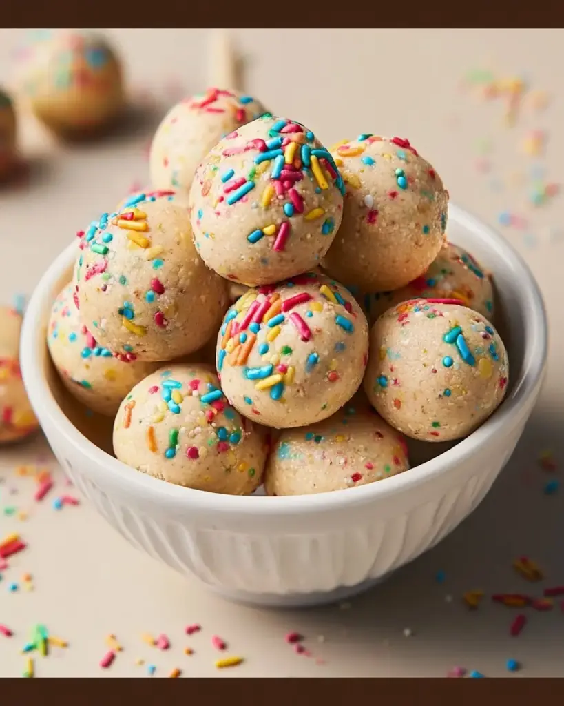 A delicious plate of Birthday Cake Protein Balls