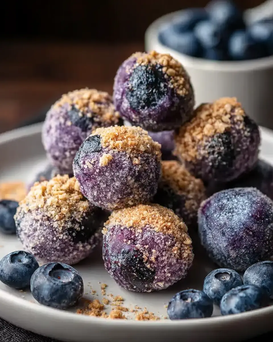 A delicious plate of Blueberry Cheesecake Protein Balls