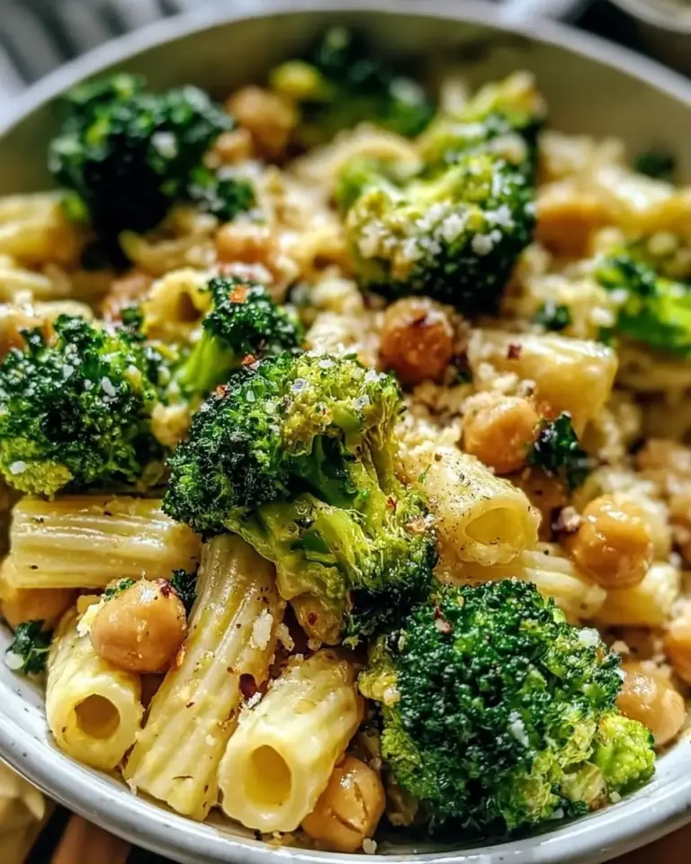 A delicious plate of Broccoli Chickpea Pasta with Garlic Olive Oil