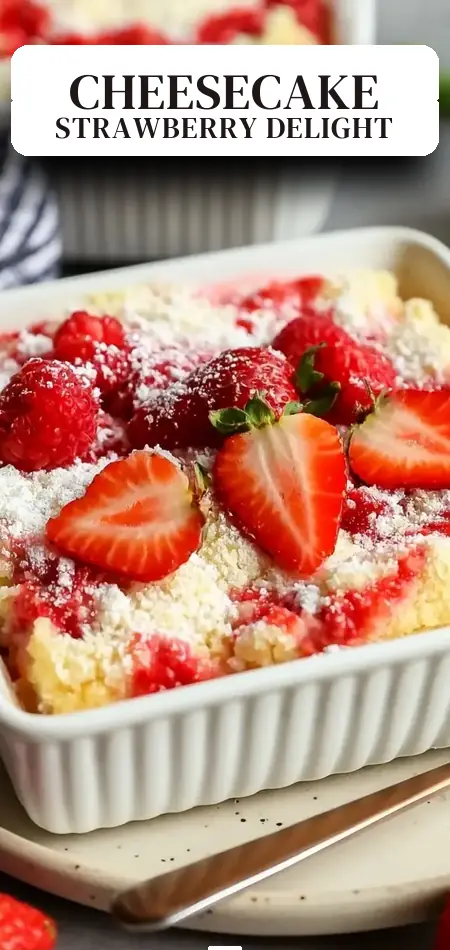 Pinterest pin (Design 2) for Strawberry Cheesecake Dump Cake Recipe