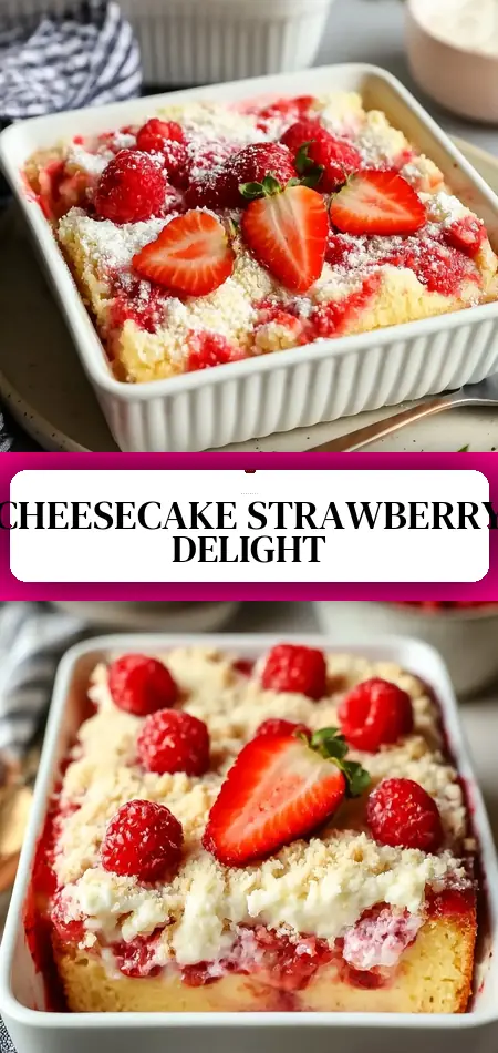 Pinterest pin (Design 3) for Strawberry Cheesecake Dump Cake Recipe