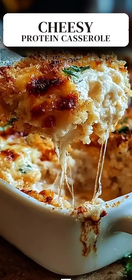 Pinterest pin (Design 2) for Irresistibly Cheesy High Protein Chicken Parmesan Casserole