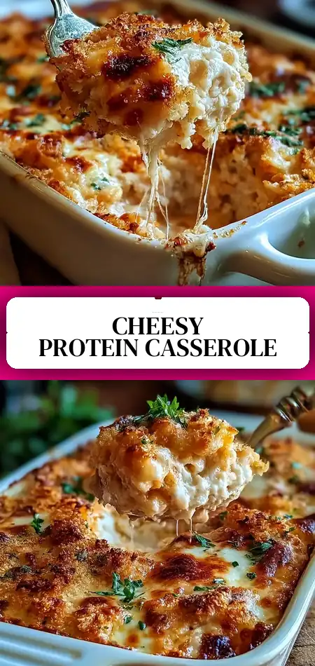 Pinterest pin (Design 3) for Irresistibly Cheesy High Protein Chicken Parmesan Casserole